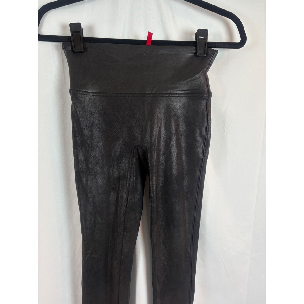 SPANX Faux Leather Leggings Black High Waist Ponte Knit Women's Small‎